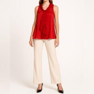 ADIVA Satin Crinkle Pleated Neck Blouse | Size M | Red | Romantic Boho Holiday